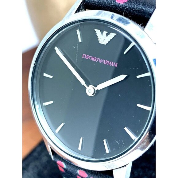 Emporio Armani Women's Watch AR11262 Black Red Leather Band 32mm USED - Picture 12 of 13